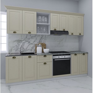 Set bucatarie cu soft-close si fronturi MDF Badenmob, seria Square 240.01cm, Fag