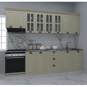 Set bucatarie cu soft-close si fronturi MDF Badenmob, seria Square, 260.02cm, Fag