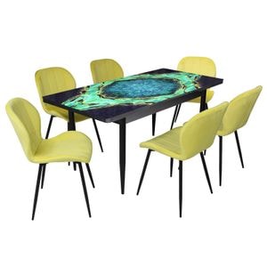 Set masa cu 6 scaune bucatarie Topaz & Crystal, Piele Ecologica, Verde-Galben