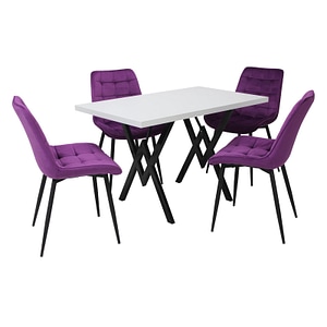 Set masa cu 4 scaune bucatarie Onix & Arta Fixa, 5 piese, Mov-Alb