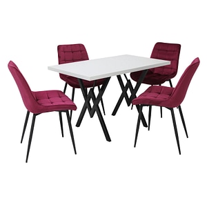 Set masa cu 4 scaune bucatarie Onix & Arta Fixa, 5 piese, Bordo-Alb