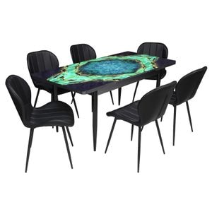 Set masa cu 6 scaune bucatarie Topaz & Crystal, Piele Ecologica, Verde-Negru