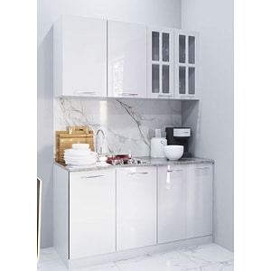 Set mobilier bucatarie MDF Badenmob, vopsit ultralucios, seria Iris, 140cm, Alb