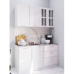 Set mobilier bucatarie MDF Badenmob, vopsit ultralucios, seria Iris, 140.01cm, Alb