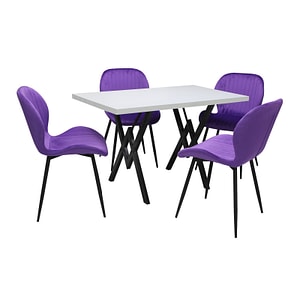 Set masa cu 4 scaune bucatarie Opal & Arta fixa, 5 piese, Mov-Alb  