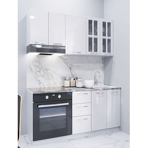 Set mobilier bucatarie MDF Badenmob, vopsit ultralucios, seria Iris, 160cm, Alb