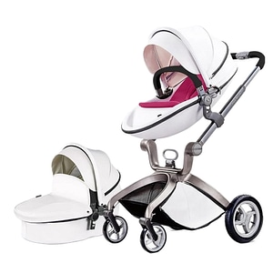 Carucior copii Hot Mom, Premium, 2 in 1, 0 - 48 luni, Compus din cadru, landou, modul sport, pernita, Roz/Alb