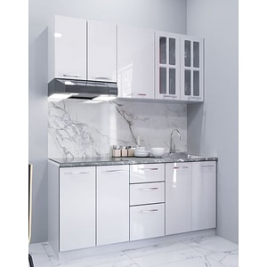 Set mobilier bucatarie MDF Badenmob, vopsit ultralucios, seria Iris, 160.01cm, Alb