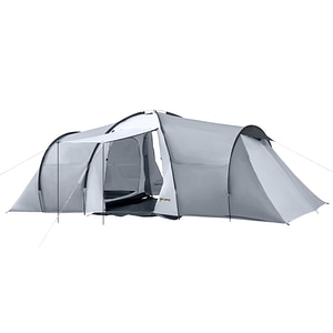 Cort de camping pentru 4-5 persoane cu 2 camere impermeabil Outsunny, 590x245x193cm, Oxford, Gri