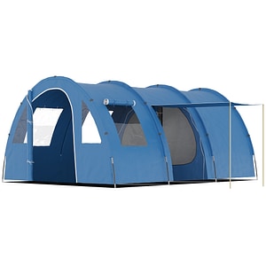 Cort tunel pentru 5-6 persoane cu doua camere 2000mm Outsunny, 475L x 315l x 215H cm, Poliester, Albastru