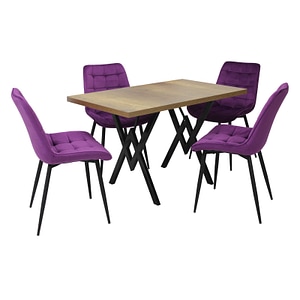 Set masa cu 4 scaune bucatarie Onix & Arta fixa, 5 piese, Nuc-Mov