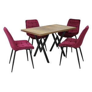 Set masa cu 4 scaune bucatarie Onix & Arta Fixa, 5 piese, Bordo-Nuc