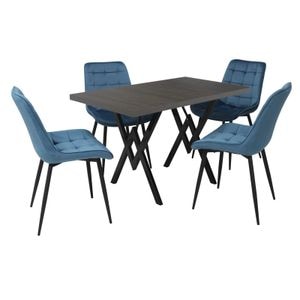 Set masa cu 4 scaune bucatarie Onix & Arta Fixa, 5 piese, Blue-Wenge