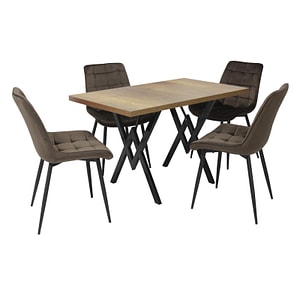 Set masa cu 4 scaune bucatarie Onix & Arta Fixa, 5 piese, Maro-Nuc