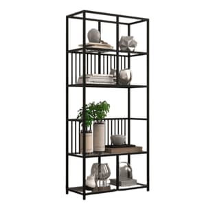 Biblioteca Libra, 180x80 cm, Marsah Home, cadru metalic negru mat si sticla securizata transparenta
