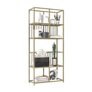 Biblioteca Libra, 180x80 cm, Marsah Home, cadru metalic auriu si sticla securizata transparenta