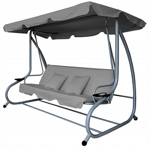 Balansoar de gradina, 3 locuri, spatar rabatabil, 210 x 120 x 170 cm, Gri