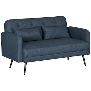 Canapea 2 locuri cu perne decorative HomCom, 135l x 74A x 82Hcm, Spuma, Albastru