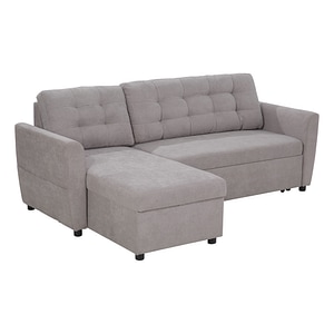 Canapea extensibila pe colt 3 locuri cu sezlong compartiment HomCom, 217L x 134P x 85Acm, Material textil Gri