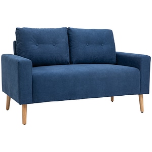 Canapea 2 locuri moderna in stil nordic HomCom, 145x76x88 cm, Poliester si Lemn, Albastru