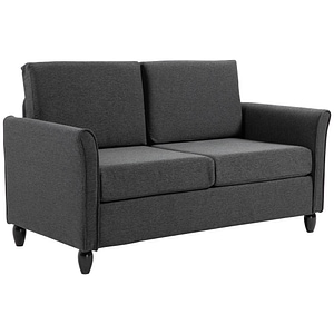 Canapea 2 locuri tapitata HomCom, 141x70x78cm, Textil-Lemn, Gri