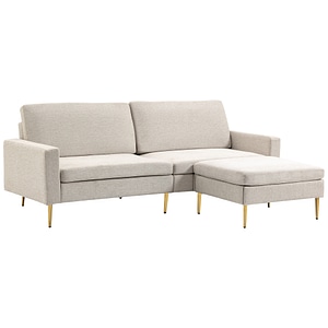 Canapea extensibila cu taburet si spatar reglabil pentru camera de zi HomCom, 213l x 91A x 83Hcm, Poliester, Crem
