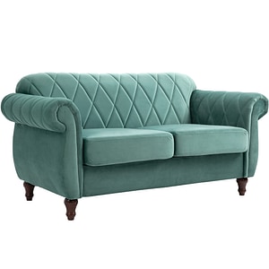 Canapea de 2 locuri capitonata HomCom, 148 x 72 x 76 cm, Poliester / Lemn / Spuma, Verde