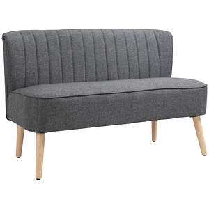 Canapea moderna cu 2 locuri din material textil HomCom,  117L x 56,5W x 77Acm, Lemn, Gri
