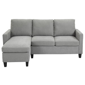 Canapea de colt cu 3 locuri HomCom, 197 x 139 x 91 cm, Poliester / Spuma / Metal, Gri deschis