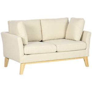 Canapea 2 locuri cu perne incluse Homcom, 137x78x78 cm, Lemn/textil Bej