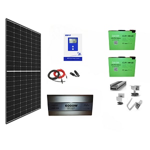 Sistem solar off grid Solid Volt, 880W, 24V, 2 panouri fotovoltaice monocristaline 440W, baterii solare litiu 100Ah, si invertor SINUS PUR 6000W 24V, casa, cabana, containere
