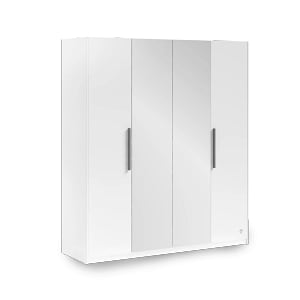Dulap cu 4 usi si oglinda, pentru tineret Colectia White, 183x61x209 cm, Alb