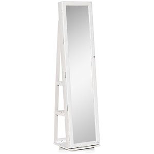 Oglinda Suport Bijuterii HomCom, 38L x 38L x 160Icm, Sticla/MDF, Alb