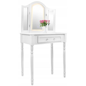 Masa de machiaj/toaleta Selgot, 3 oglinzi LED, sertar, taburet, 74.5 x 40 x 137 cm, alb