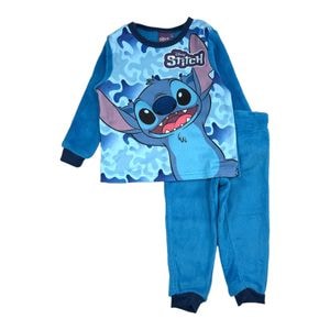 Pijama copii Stitch Disney, cu maneca lunga, cocolino, 5 ani, 110 cm, albastru