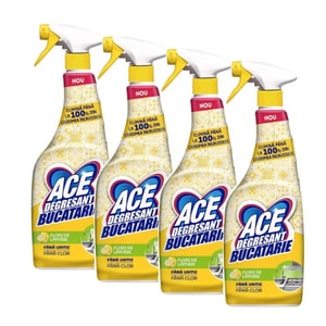 Set degresant bucatarie fara clor Ace cu extract de lamaie, 4 buc x 650 ml