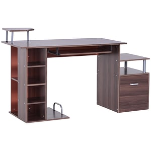 Birou ergonomic Homcom, 152x60x80cm, MDF, Maro