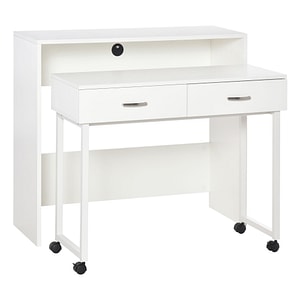 Birou ergonomic cu role Homcom, 100 x 36 x 88 cm, MDF/Metal, Alb