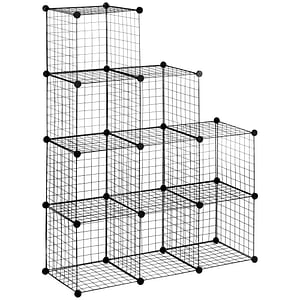 Biblioteca HomCom, pentru jucarii/haine/carti/bijuterii, 35x35x35 cm, Otel, Negru