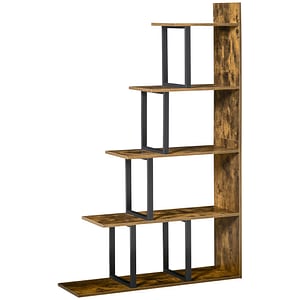 Biblioteca 5 niveluri HomCom, 102x30x160cm, PAL, Maro rustic