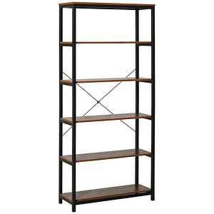 Biblioteca stil industrial HomCom,  80L x 30P x 180Acm, Metal/PAL, Negru/Maro