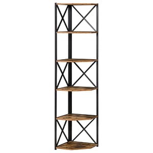 Biblioteca de colt de perete stil industrial cu 5 etajere Homcom, 39L x 39L x 175Icm, PAL, Maro