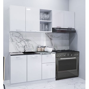 Set mobilier bucatarie BadenMob, MDF, vopsit ultralucios, seria Iris, 180cm, Alb