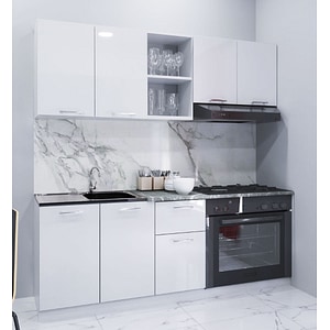 Set mobilier bucatarie BadenMob, MDF, vopsit ultralucios, seria Iris, 180.01cm, Alb