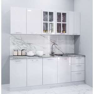 Set mobilier bucatarie BadenMob, MDF, vopsit ultralucios, seria Iris, 200.02cm, Alb