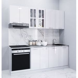 Set mobilier bucatarie BadenMob, MDF, vopsit ultralucios, seria Iris, 200cm, Alb