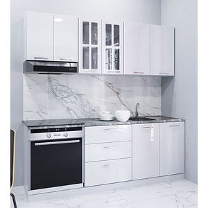 Set mobilier bucatarie BadenMob, MDF, vopsit ultralucios, seria Iris, 200.01cm, Alb
