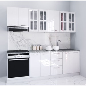Set mobilier bucatarie BadenMob, MDF, vopsit ultralucios, seria Iris, 220cm, Alb