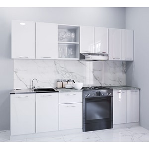 Set mobilier bucatarie BadenMob, MDF, vopsit ultralucios, seria Iris, 240cm, Alb