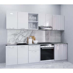 Set mobilier bucatarie BadenMob, MDF, vopsit ultralucios, seria Iris, 240.01cm, Alb